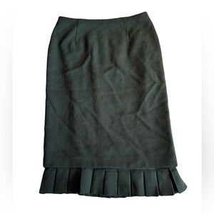 Vintage Y2K Valentino‎ Pencil Skirt, Pleats at Hem, Wool, Dark Green, Size 2